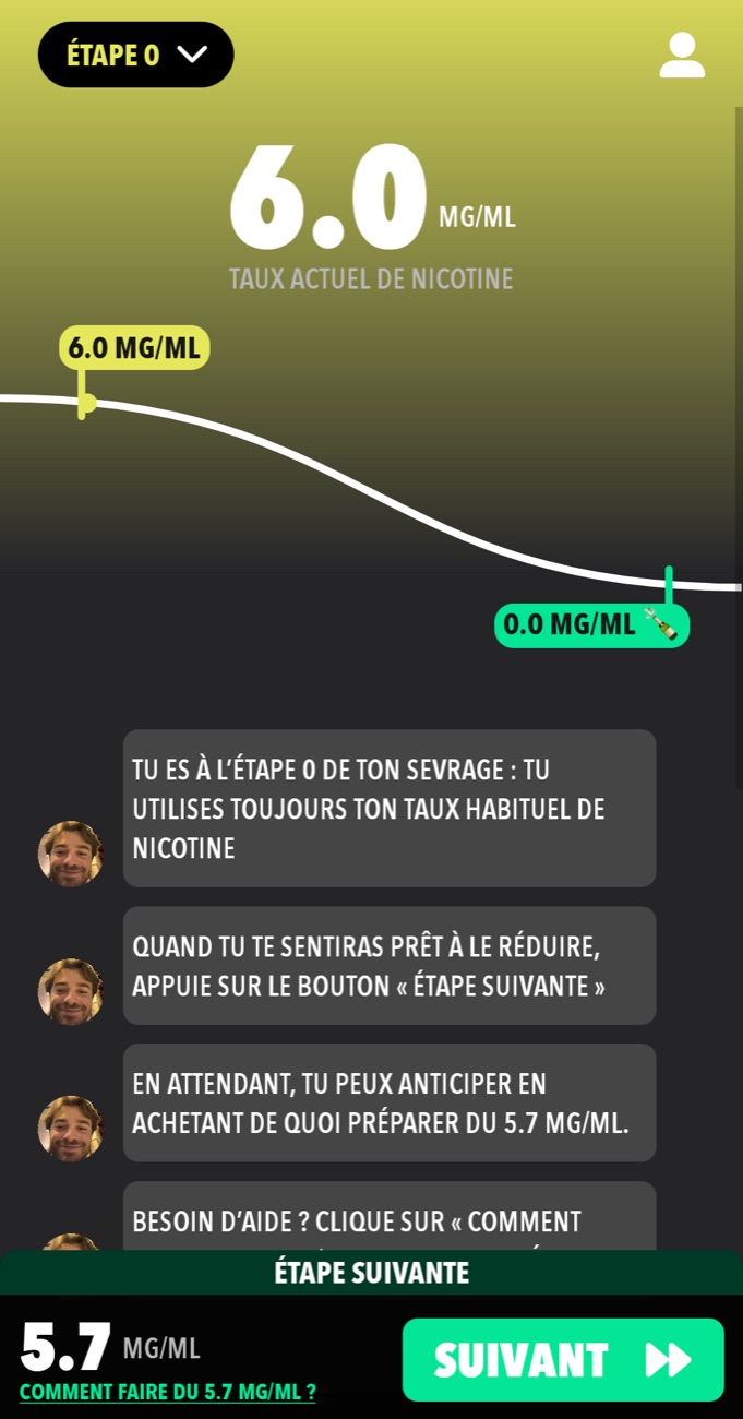 Écran du programme Stop Vape